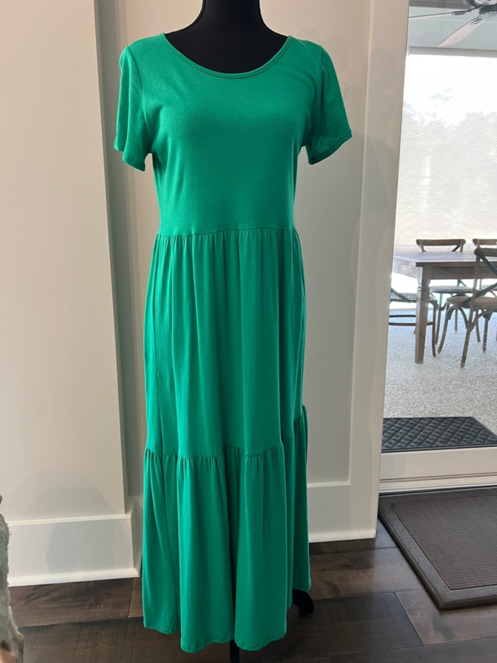 See You Monday Bright Green Short-Sleeve Tiered Maxi Dress
